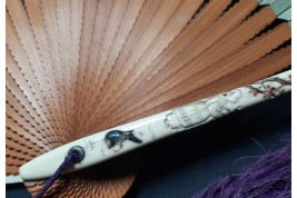 Drinking tea in the rice fields, Japan fan, circa 1870-80