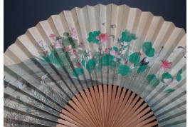 Drinking tea in the rice fields, Japan fan, circa 1870-80