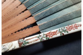 Boire le thé dans les rizières, éventail Japon vers 1870-80