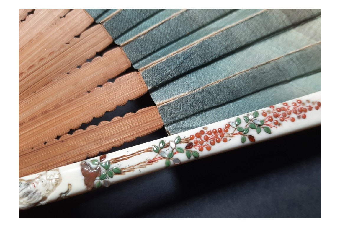 Drinking tea in the rice fields, Japan fan, circa 1870-80