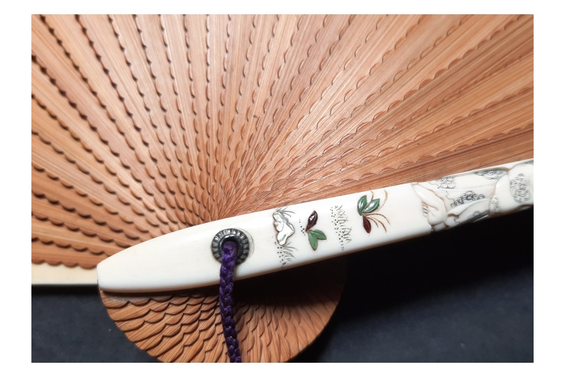 Drinking tea in the rice fields, Japan fan, circa 1870-80