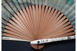 Drinking tea in the rice fields, Japan fan, circa 1870-80