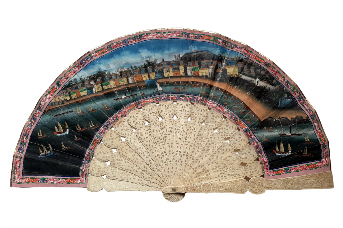 Trade in the port of Macau, Chinese fan circa 1850