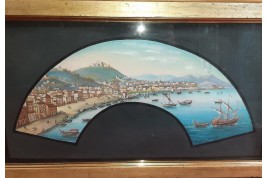 Naples depuis Posillipo, projet d'éventail XIXe siècle