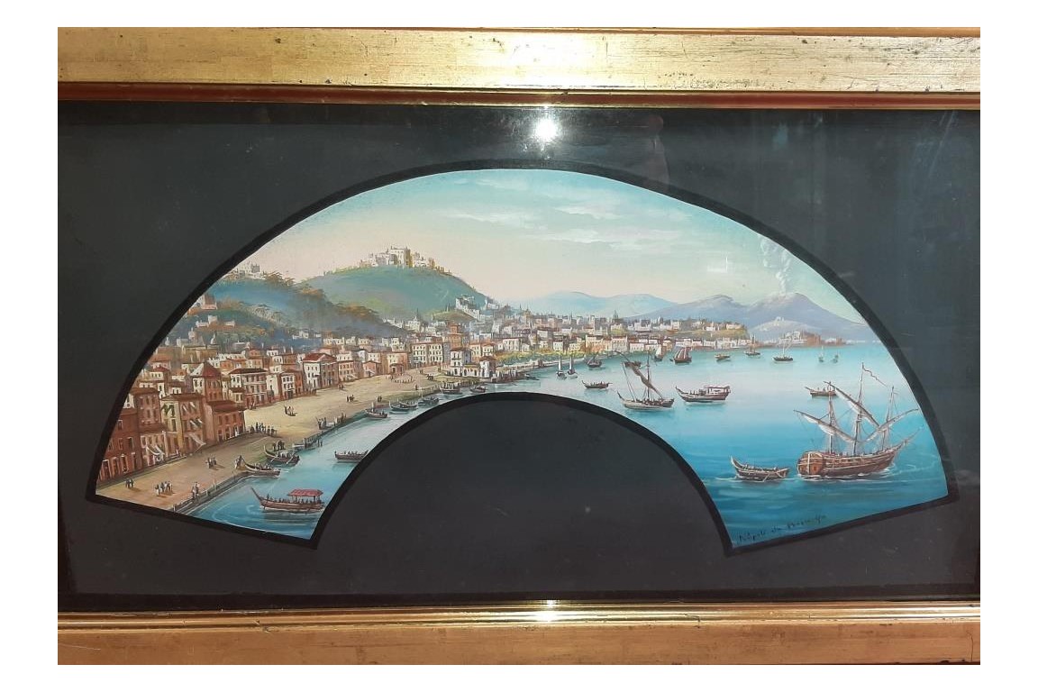 Naples depuis Posillipo, projet d'éventail XIXe siècle