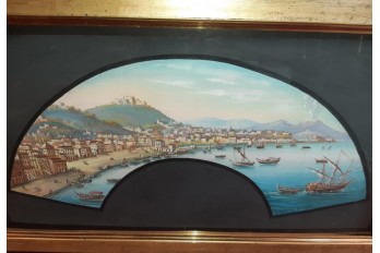 Naples depuis Posillipo, projet d'éventail XIXe siècle