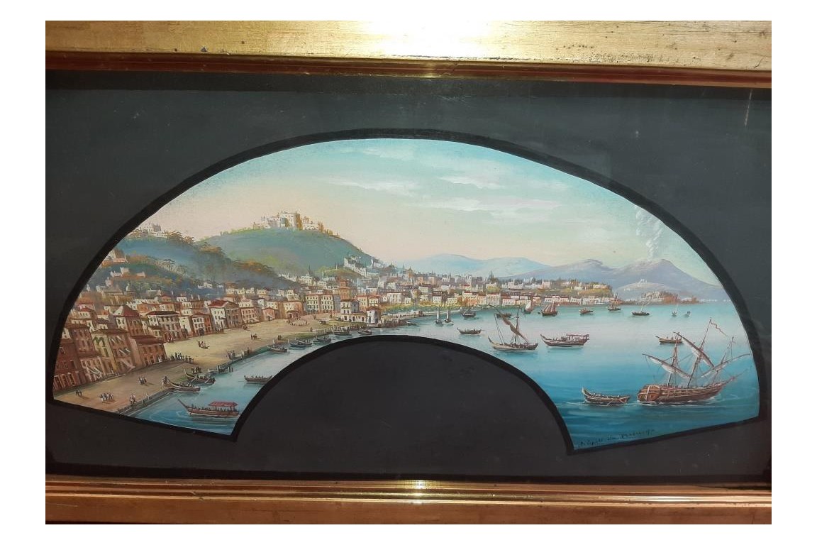 Naples depuis Posillipo, projet d'éventail XIXe siècle