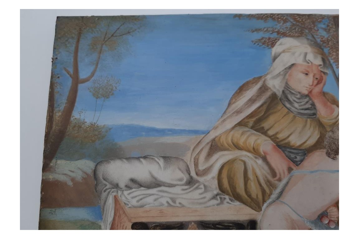 La rencontre de la Vierge et Jésus avec Sainte Elisabeth et saint Jean-Baptiste. Gouache XVII-XVIIIème.