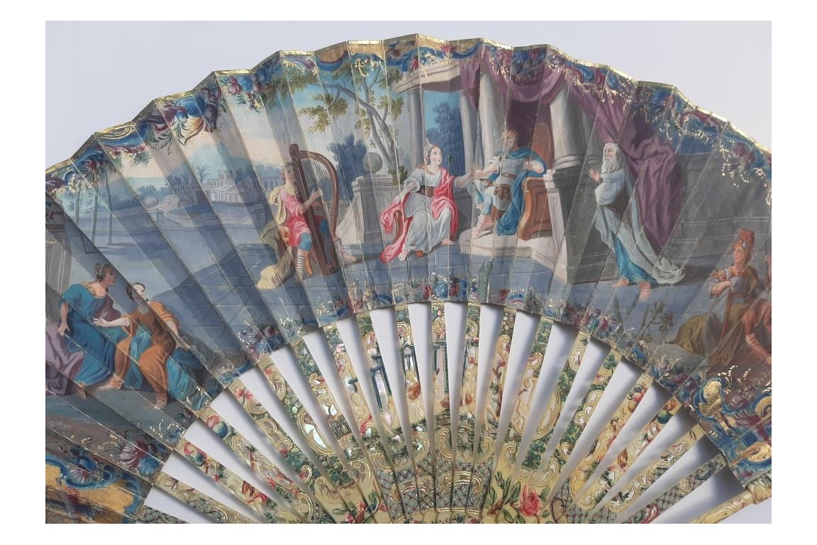 David playing the harp for Saul, fan circa 1740-60
