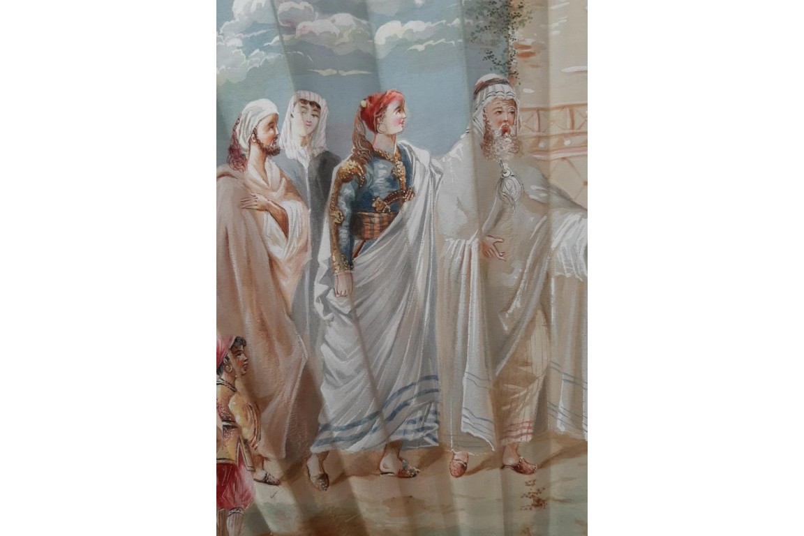 Saul giving his daughter Michal to David, fan circa 1890