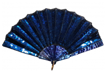 Magie bleue, éventail vers 1900