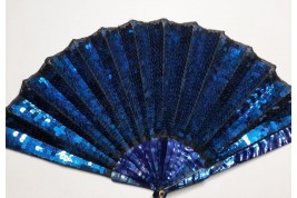 Magie bleue, éventail vers 1900