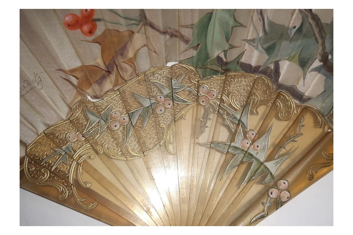 Holly, Christmas light. Fan by Daudet and Duvelleroy, circa 1900- 1910