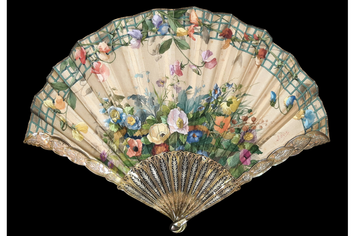 Blin's flowering trellis, fan by Blin and Duvelleroy circa 1905-1910