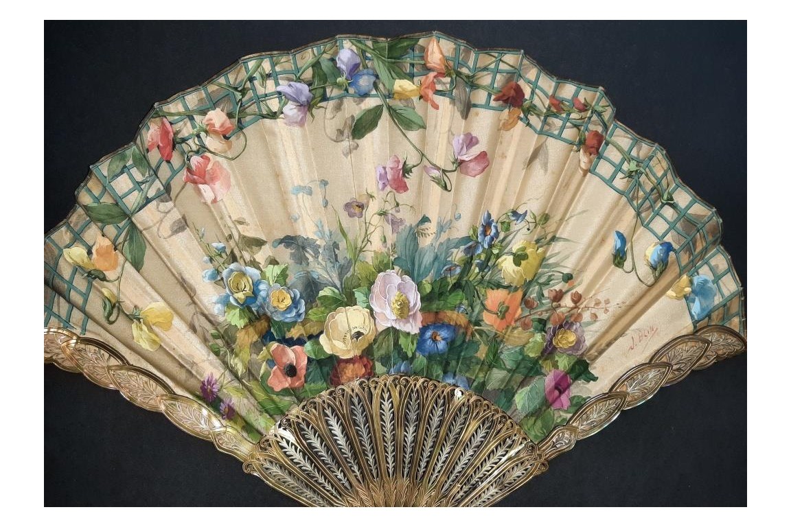 Blin's flowering trellis, fan by Blin and Duvelleroy circa 1905-1910