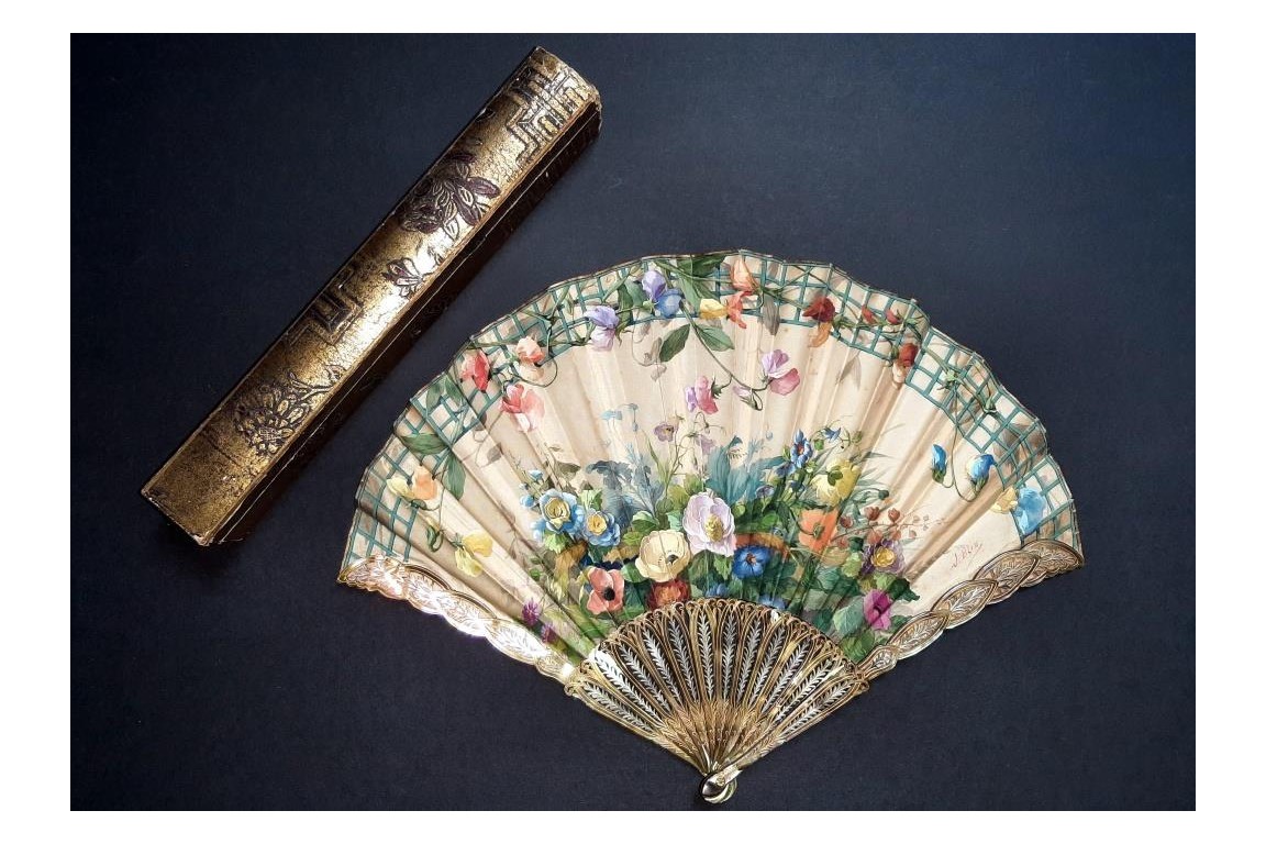 Blin's flowering trellis, fan by Blin and Duvelleroy circa 1905-1910