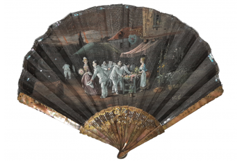 Pierrots at the flower market , fan by Van Garden and Duvelleroy circa 1910-1920