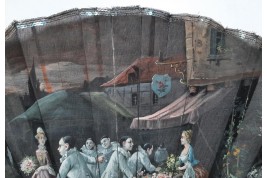 Les pierrots au marché aux fleurs, éventail de Van Garden et Duvelleroy vers 1910-1920