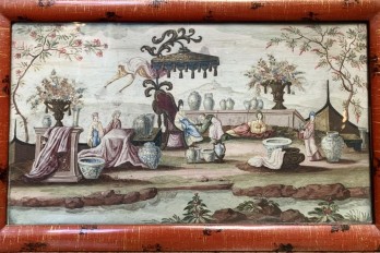 La collectionneuse de porcelaines de Chine, feuille d'éventail vers 1700