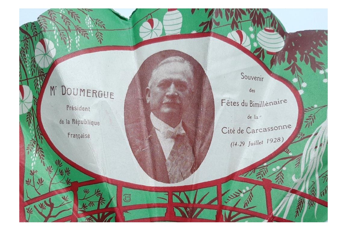 Le président Doumergue au bimillénaire de Carcassonne, éventail commémoratif, 1928