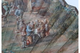 Réjouissances paysannes d'après Téniers le Jeune, éventail pastiche XIXème