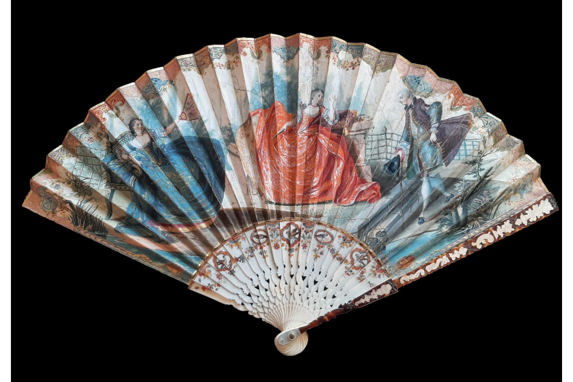 Gallant entertainment with a fan,  fan circa 1730-40