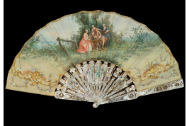 La partie de trictrac et le ballon de l'amour, éventail vers 1860-80