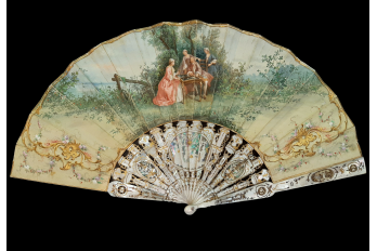 La partie de trictrac et le ballon de l'amour, éventail vers 1860-80