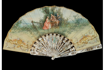 The game of trictrac  and the hot-air balloon of love, fan circa 1860-80