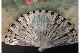 The game of trictrac  and the hot-air balloon of love, fan circa 1860-80