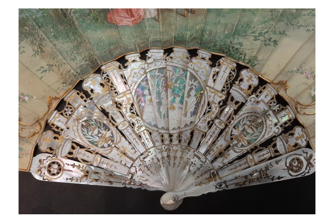 The game of trictrac  and the hot-air balloon of love, fan circa 1860-80