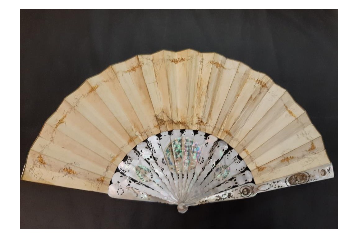 The game of trictrac  and the hot-air balloon of love, fan circa 1860-80