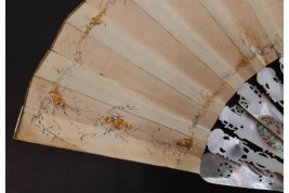 The game of trictrac  and the hot-air balloon of love, fan circa 1860-80