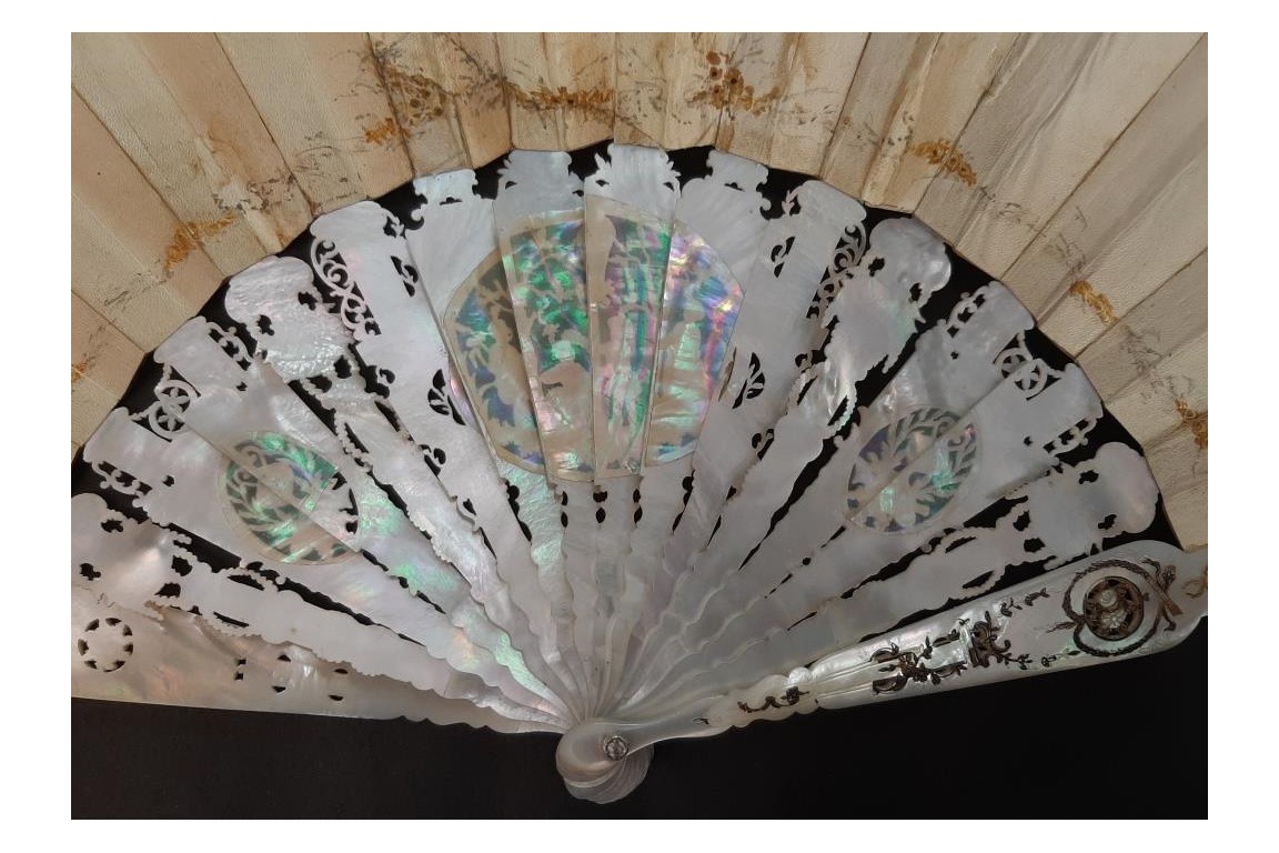 The game of trictrac  and the hot-air balloon of love, fan circa 1860-80