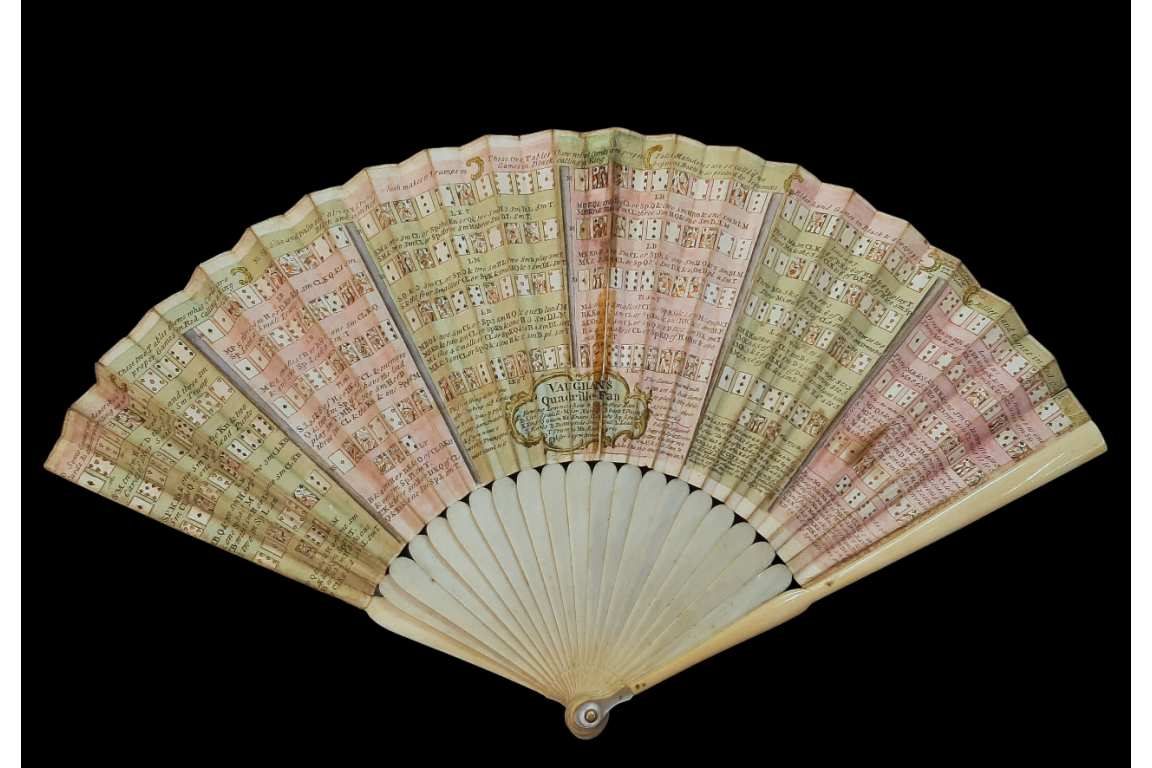 Quadrille fan de Vaughan. Éventail jeu de cartes, vers 1760-70