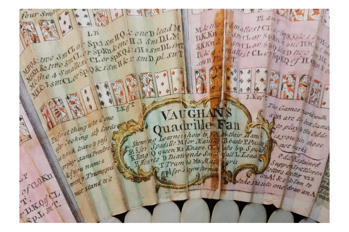 Quadrille fan de Vaughan. Éventail jeu de cartes, vers 1760-70