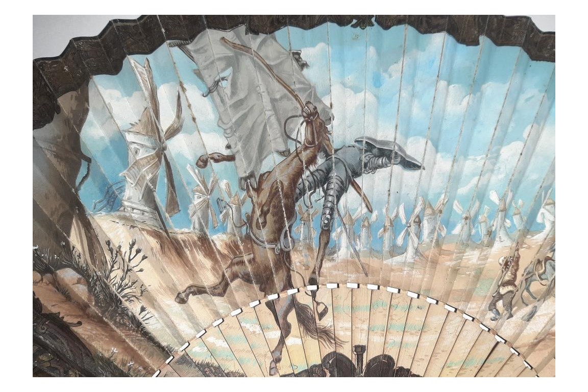 Don Quichotte contre les moulins à vent d'après Gustave Doré, éventail fin XIXème siècle