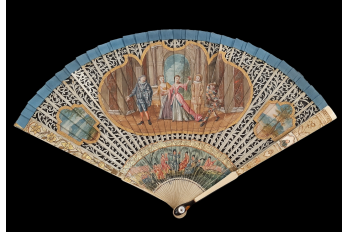 Les comédiens italiens, éventail dans le goût de Watteau début XVIIIème siècle