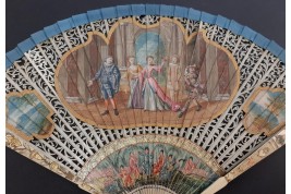 Italian comedians, fan in the taste of Watteau, early 18th century