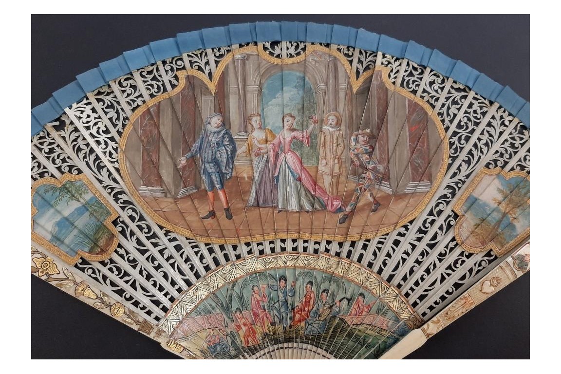 Italian comedians, fan in the taste of Watteau, early 18th century