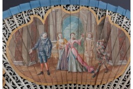 Italian comedians, fan in the taste of Watteau, early 18th century