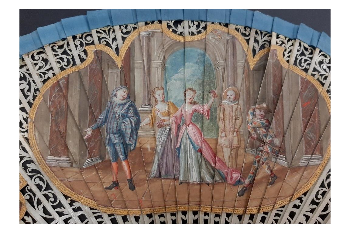 Italian comedians, fan in the taste of Watteau, early 18th century