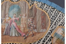 Italian comedians, fan in the taste of Watteau, early 18th century