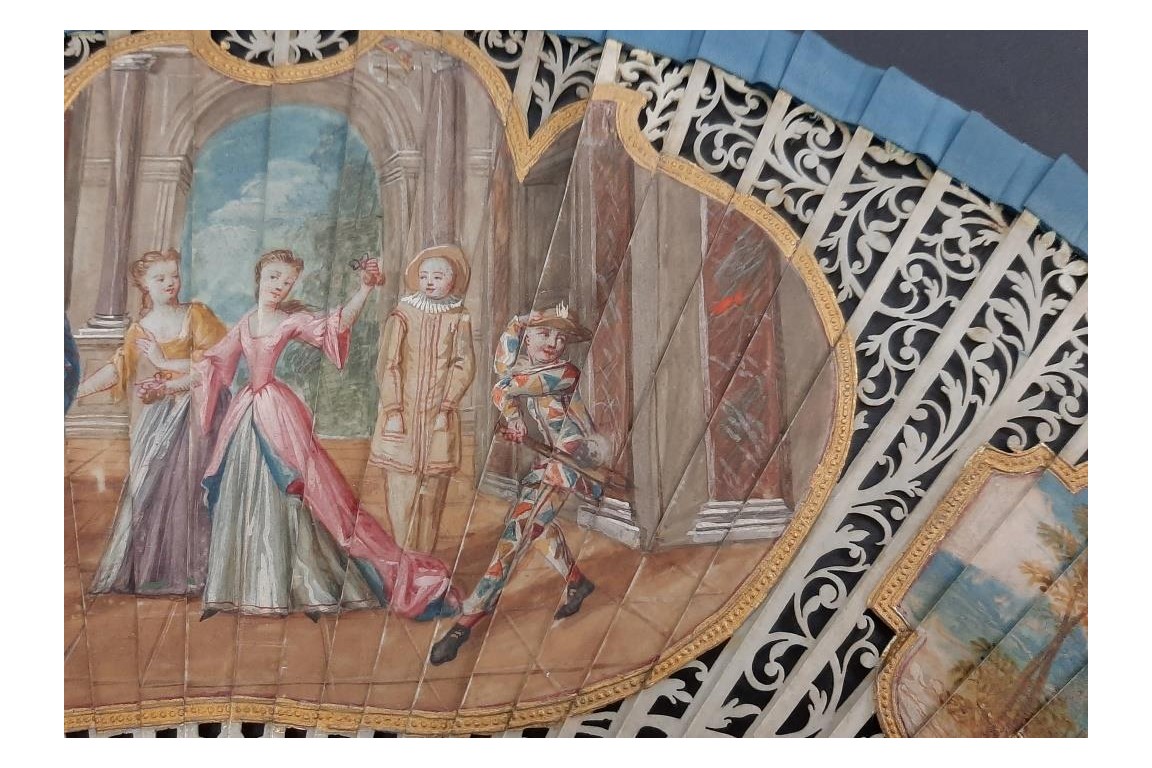 Italian comedians, fan in the taste of Watteau, early 18th century