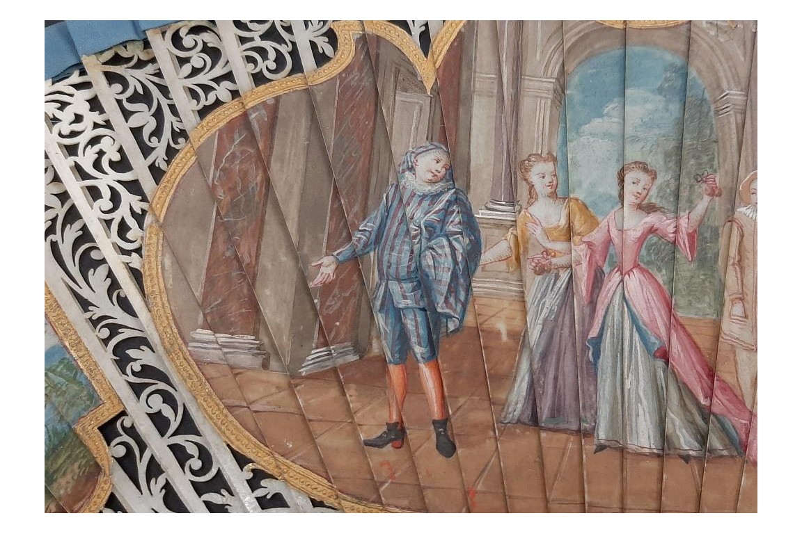 Italian comedians, fan in the taste of Watteau, early 18th century