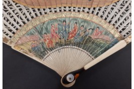 Italian comedians, fan in the taste of Watteau, early 18th century