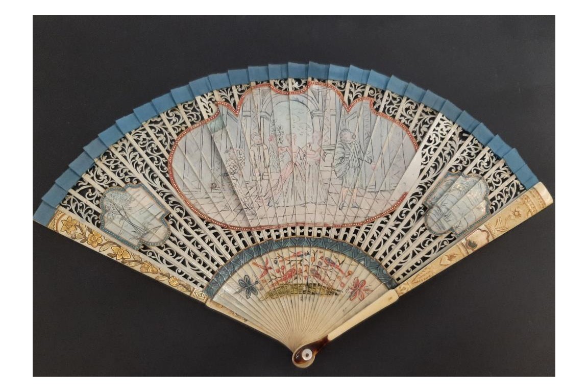 Italian comedians, fan in the taste of Watteau, early 18th century