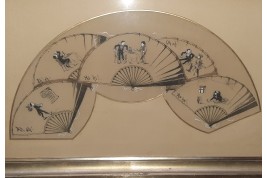 Sketch: Pierrot from laughter to tears. Fan leaf by Dubois-Souci, circa 1880