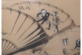 Sketch: Pierrot from laughter to tears. Fan leaf by Dubois-Souci, circa 1880