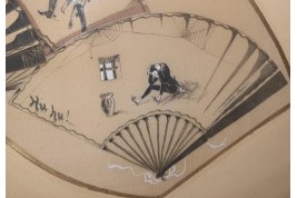 Sketch: Pierrot from laughter to tears. Fan leaf by Dubois-Souci, circa 1880